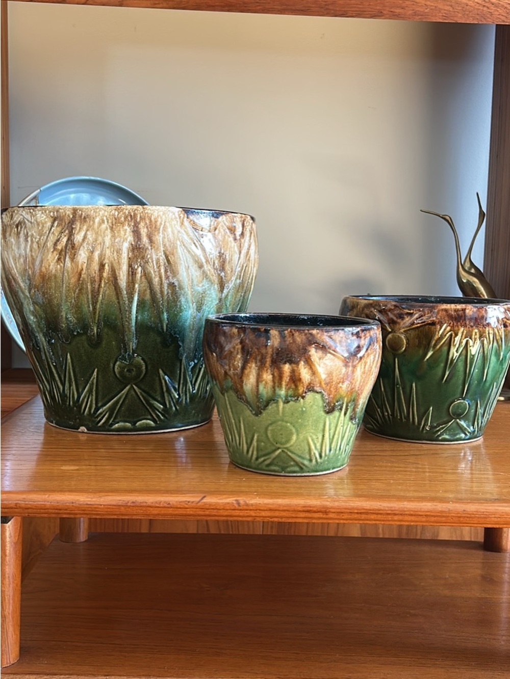 Vintage Robinson Ransbottom Roseville Ohio Planters (3) in Sun and Moon Design